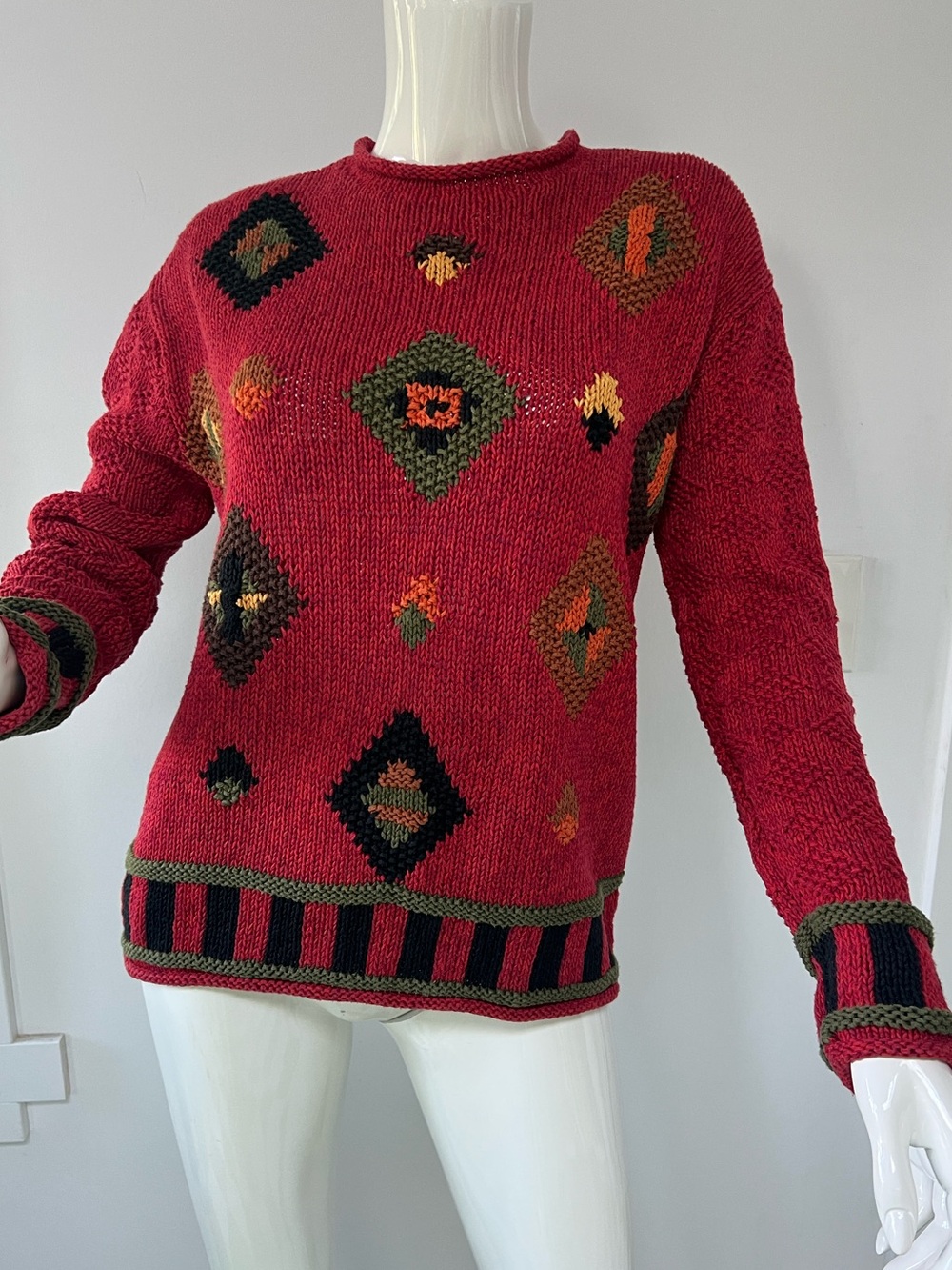 Vintage Boho Cotton Women's Knit Sweater Funsport size L cottage core